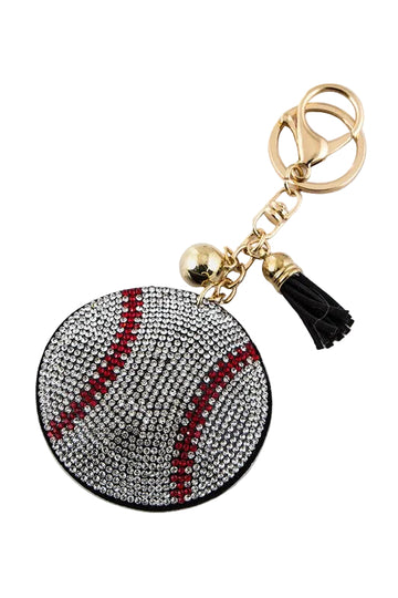 Crystal Baseball Key Charm | Sparkly Baseball Bag Charm & Rhinestone Keychain