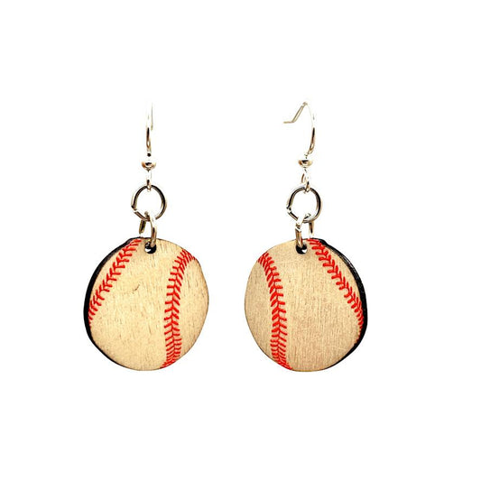 Baseball Earrings | Handmade Wooden Baseball Dangle Earrings