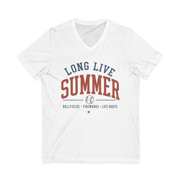 Long Live Summer V-Neck T-Shirt | Baseball Summer Graphic Tee