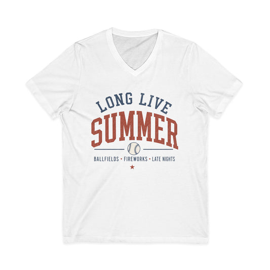 Long Live Summer V-Neck T-Shirt | Baseball Summer Graphic Tee