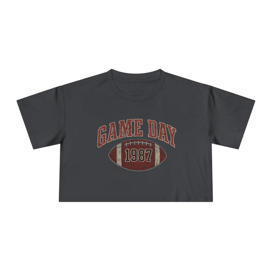Game Day 1987 Vintage Football Crop Top Tee
