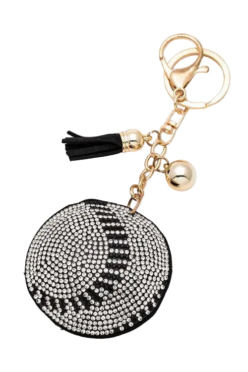 Rhinestone Baseball Pillow Key Chain | Sparkly Baseball Bag Charm & Keyring