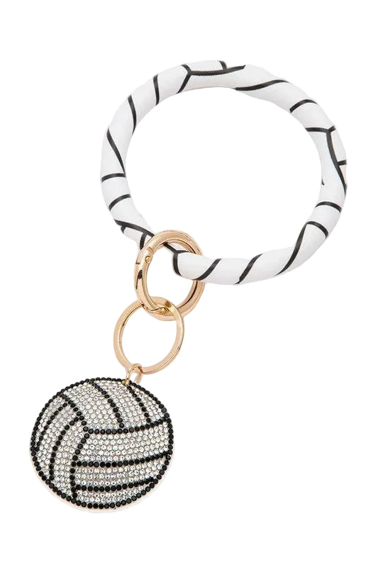Rhinestone Volleyball Bracelet Key Chain | Volleyball Wristlet Keychain for Women