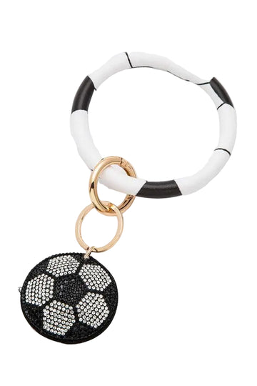 Rhinestone Soccer Bracelet Keychain | Soccer Wristlet Key Ring for Soccer Moms & Players