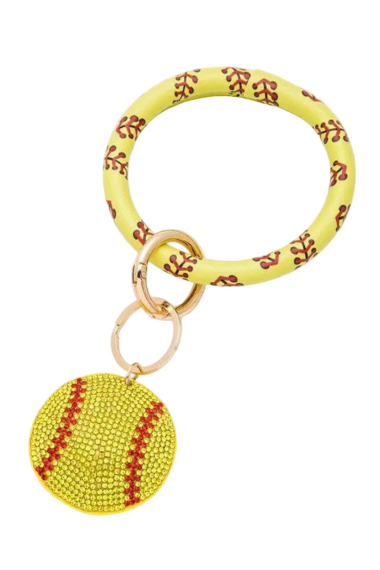 Rhinestone Softball Bracelet Keychain | Softball Wristlet Key Ring