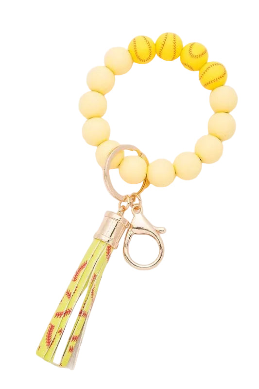 Softball Silicone Bead Keychain Bracelet | Game Day Wristlet Key Ring