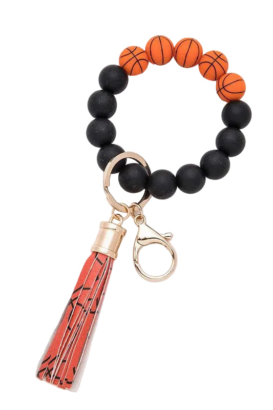Basketball Silicone Bead Keychain Bracelet | Sports Wristlet Key Ring for Game Days