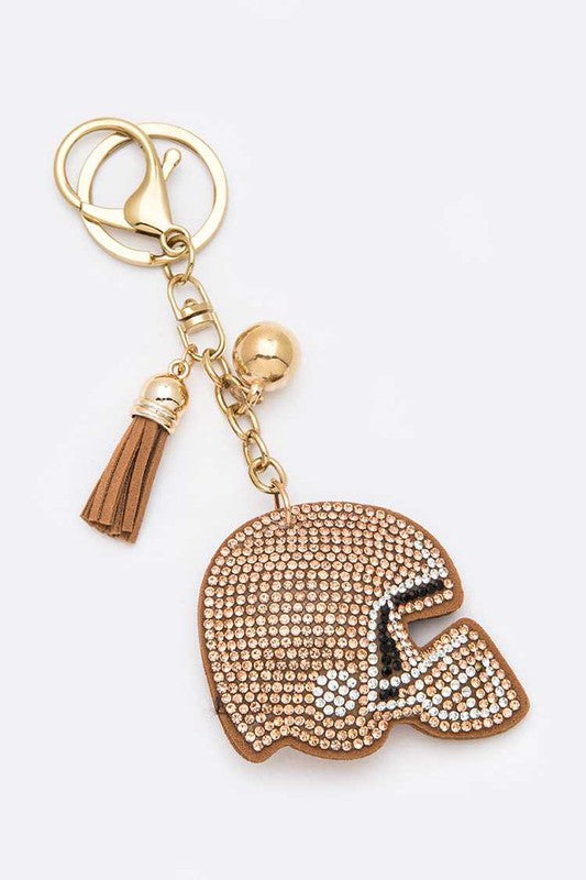 Topaz Football Helmet Rhinestone Keychain | Game Day Sports Bag Charm