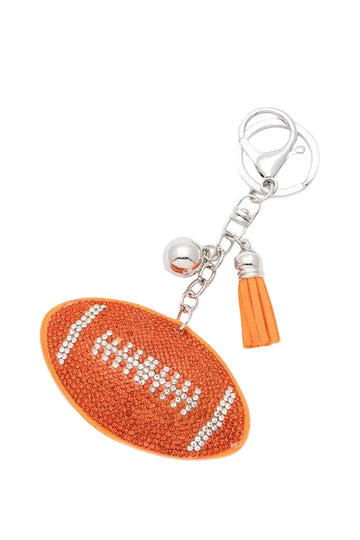 Orange Football Pillow Key Chain | Sparkly Football Bag Charm with Tassel