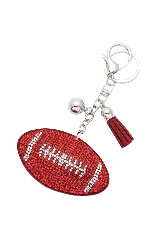 Red Rhinestone Football Keychain | Sparkly Game Day Bag Charm