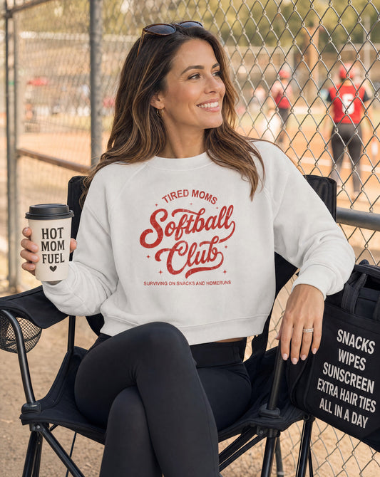 Tired Moms Softball Club Cropped Sweatshirt