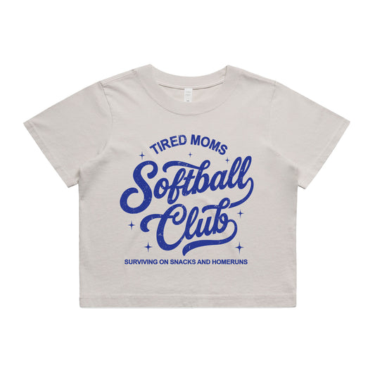 Tired Moms Softball Club Cropped Tee | Vintage Softball Mom Boxy Crop Shirt