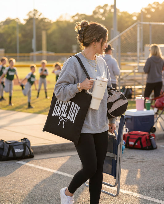Game Day Canvas Tote Bag | Vintage Sports Mom Carryall Tote