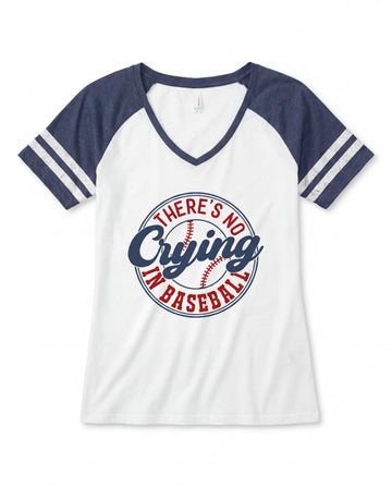 There’s No Crying in Baseball V-Neck Tee | Vintage Baseball Game Day Shirt