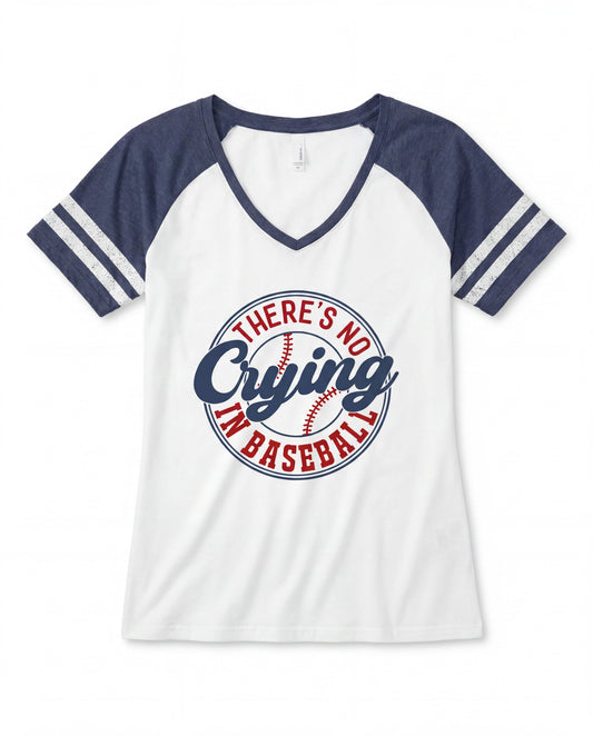 There’s No Crying in Baseball V-Neck Tee | Vintage Baseball Game Day Shirt