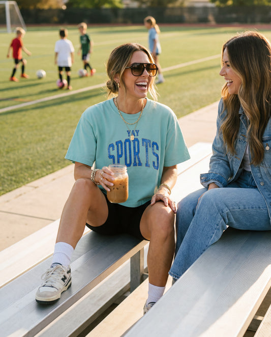 YAY SPORTS Boxy Tee | Funny Vintage Casual Sports Mom Crop Shirt