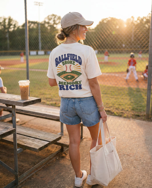 Memory Rich Ballfield Broke Vintage Baseball Tee