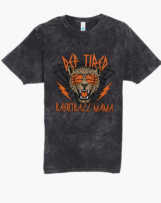 Def Tired Basketball Mama Mineral Wash Tee | Vintage Rock Style Sports Mom Shirt