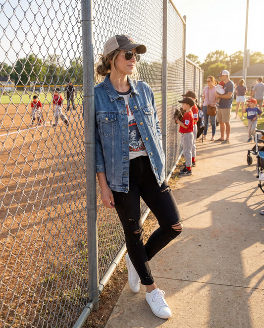 Take Me Out to the Ballgame Denim Jacket | Vintage Baseball Oversized Jean Jacket
