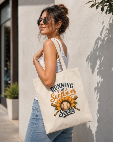 Running on Sunflower Seeds Baseball Tote Bag