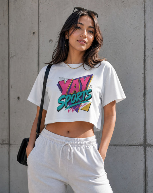 Yay Sports Crop Tee | Retro Sports Graphic Crop Top | Vintage Game Day Shirt
