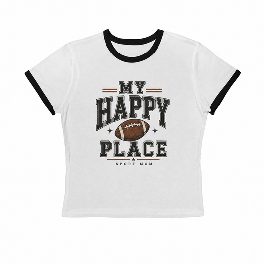 My Happy Place Football Ringer Crop Tee