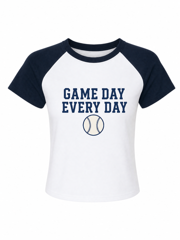 Game Day Every Day Women's Raglan Baby Tee | Vintage Baseball Graphic Tee | Sports Mom Fitted Shirt