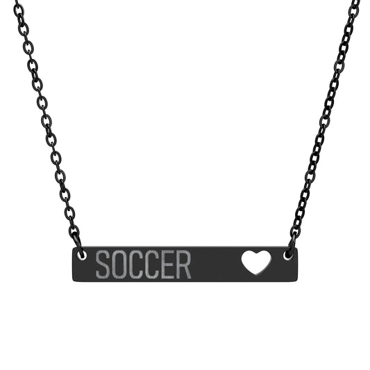 Soccer Engraved Cutout Heart Bar Necklace