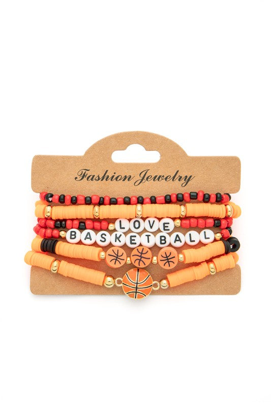 Love Basketball Bracelet Set | 6-Piece Stretch Bracelet Stack