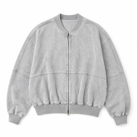 Zenana Acid Washed Fleece Jacket Sleet