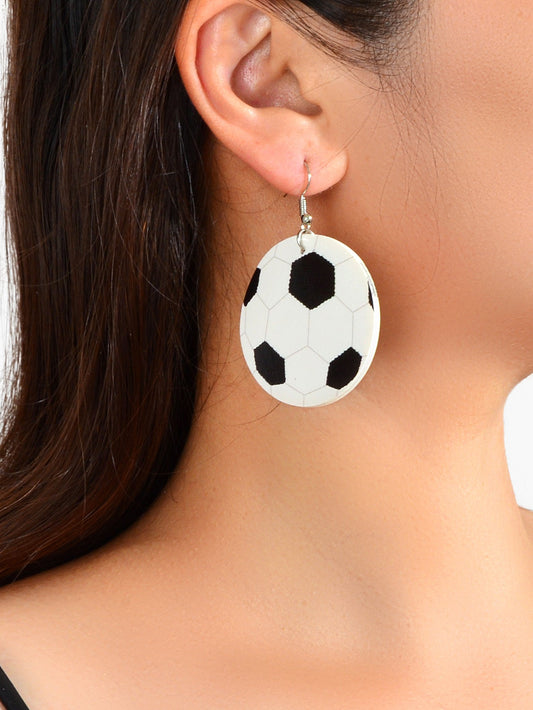 Soccer Ball Leather Statement Earrings | Black & White Sports Fan Drop Earrings