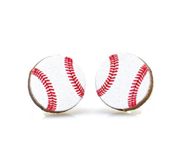 Baseball Stud Earrings | Baseball Mom Earrings | Wooden Baseball Earrings | Lightweight Sports Jewelry