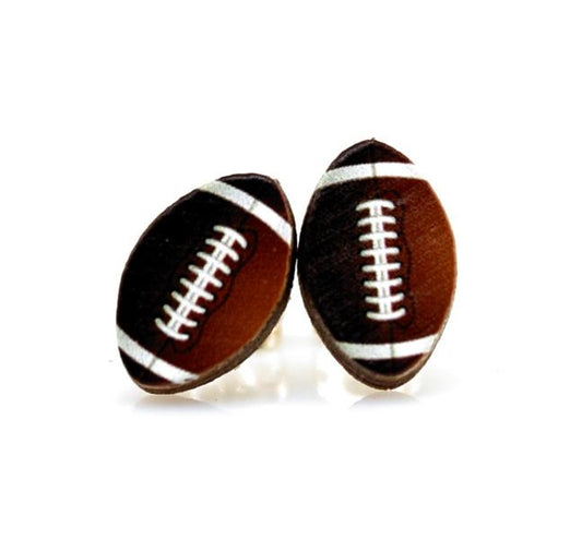 Football Stud Earrings | Lightweight Wooden Football Earrings Made in USA