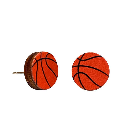 Basketball Stud Earrings | Lightweight Wooden Sports Earrings