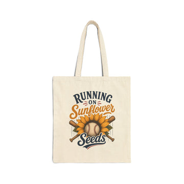Running on Sunflower Seeds Tote Bag | Baseball Mom Game Day Market Bag