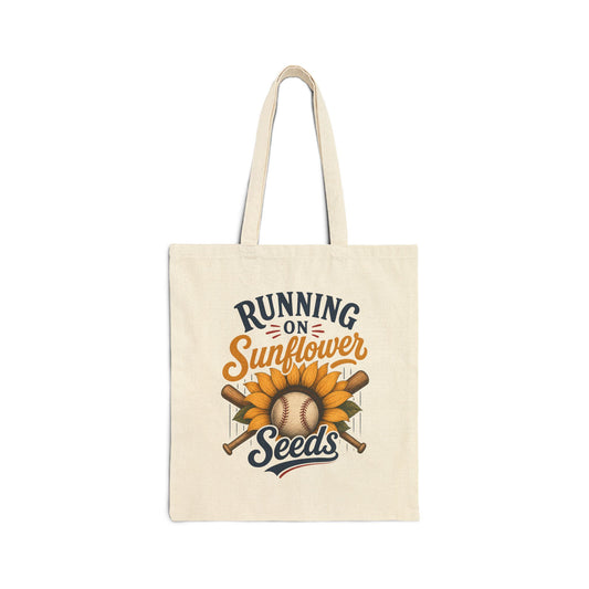 Running on Sunflower Seeds Tote Bag | Baseball Mom Game Day Market Bag