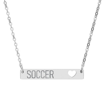 Engraved Cutout Heart Bar Necklace — Personalized Soccer Name Necklace
