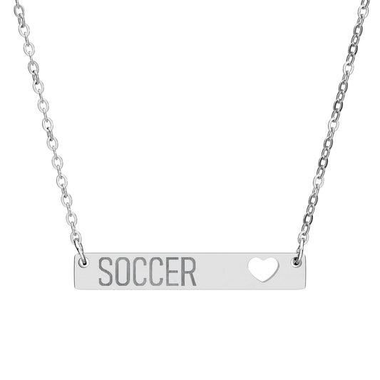 Soccer Engraved Cutout Heart Bar Necklace