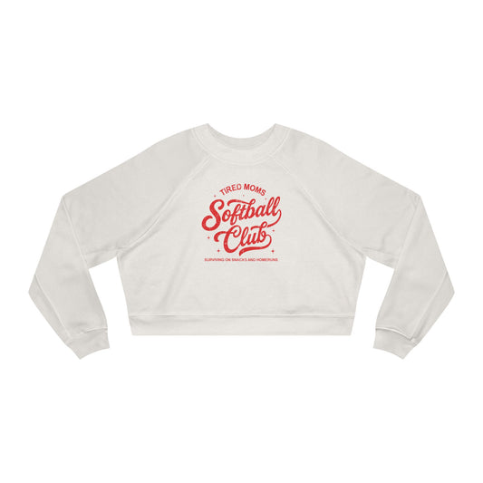 Tired Moms Softball Club Cropped Sweatshirt | Softball Mom Fleece Pullover