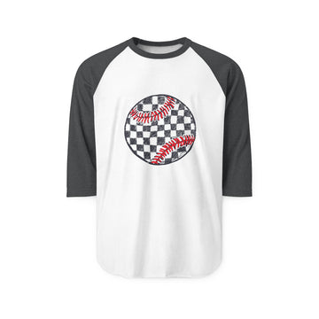 Checkered Baseball Raglan Tee | Vintage Baseball Graphic 3/4 Sleeve Shirt