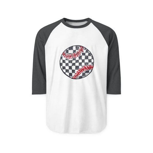Checkered Baseball Raglan Tee | Vintage Baseball Graphic 3/4 Sleeve Shirt