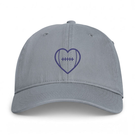 Football Heart Embroidered Vintage Washed Baseball Cap