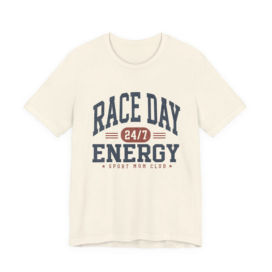 Race Day Energy Sport Mom Graphic Tee | Vintage Athletic Women's T-Shirt