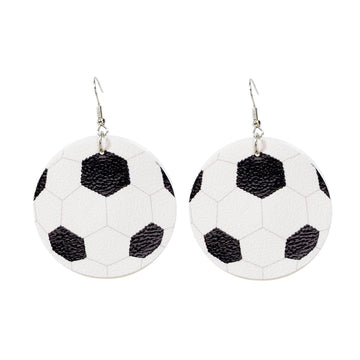 Soccer Ball Leather Statement Earrings | Black & White Sports Fan Drop Earrings