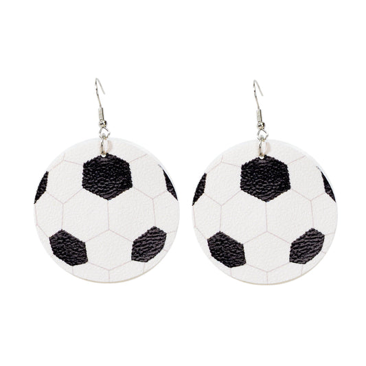Soccer Ball Leather Statement Earrings | Black & White Sports Fan Drop Earrings