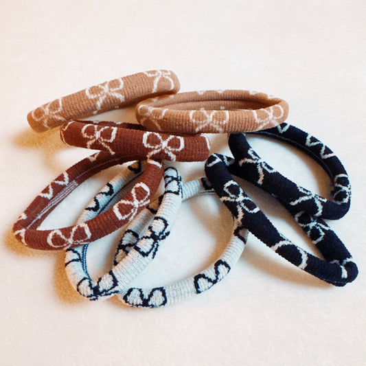 Bow Pattern Hair Tie Set | Coquette Neutral Hair Ties for Everyday Style