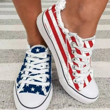 Americana Flag Frayed Edge Canvas Sneakers