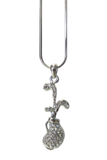 Crystal Golf Bag Pendant Necklace | White Gold Golf Necklace for Women