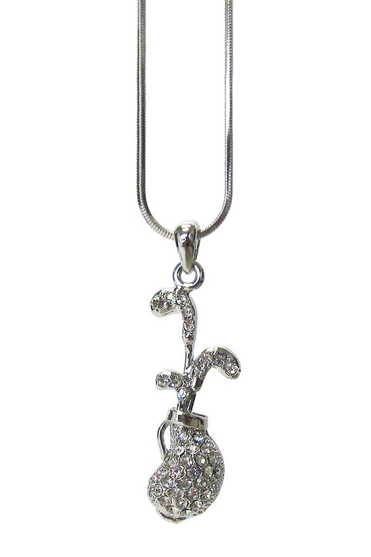 Crystal Golf Bag Pendant Necklace | White Gold Golf Necklace for Women