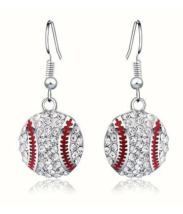 Sport Theme Baseball Earrings | Rhinestone Baseball Dangle Earrings